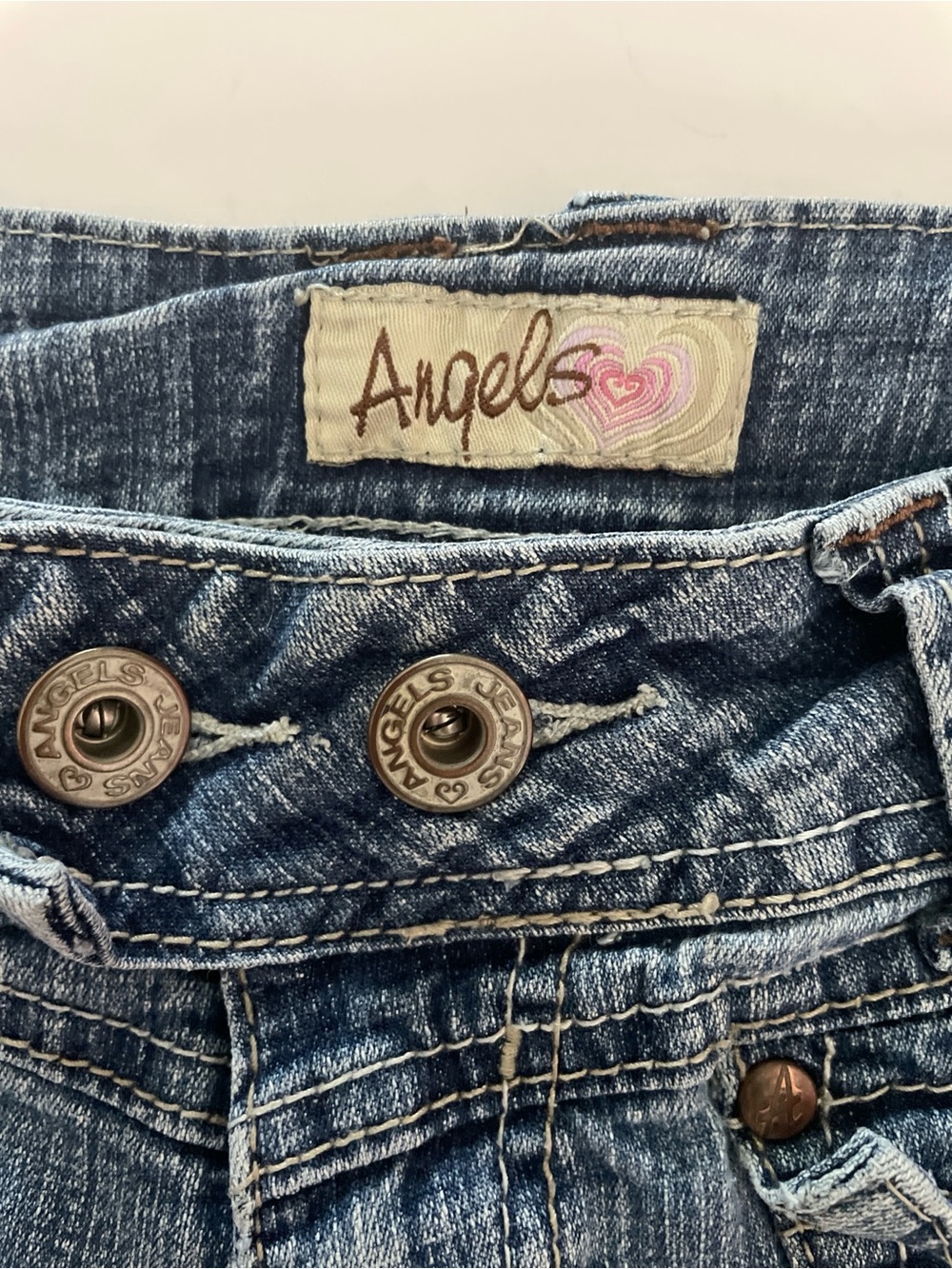 Vintage Angels Low Rise Bootcut Jeans Y2K Distressed Double Button Size 5 - Picture 5 of 10